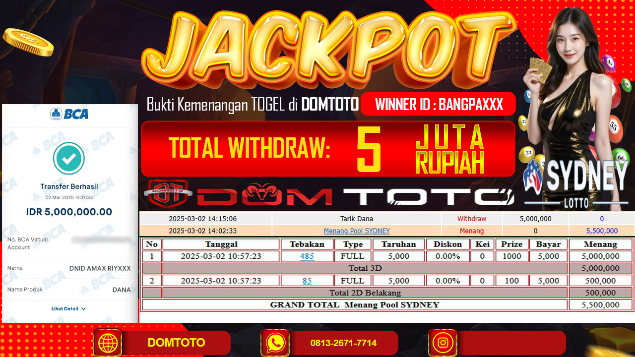 JACKPOT TOGEL SYDNEY 2 MARET 2025